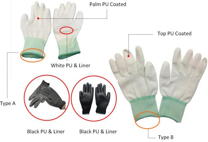 White Polyurethane Palm Coated Anti Static Gloves Seamless Polyester Liner Glove 0