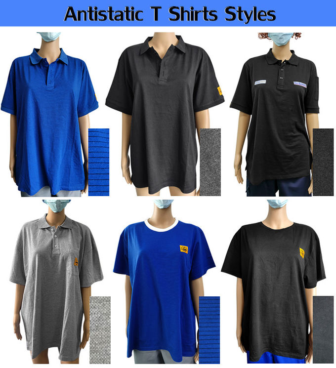 Anti Static 4mm Stripe ESD Polo Shirt Material 99% Polyester 1% Carbon 1