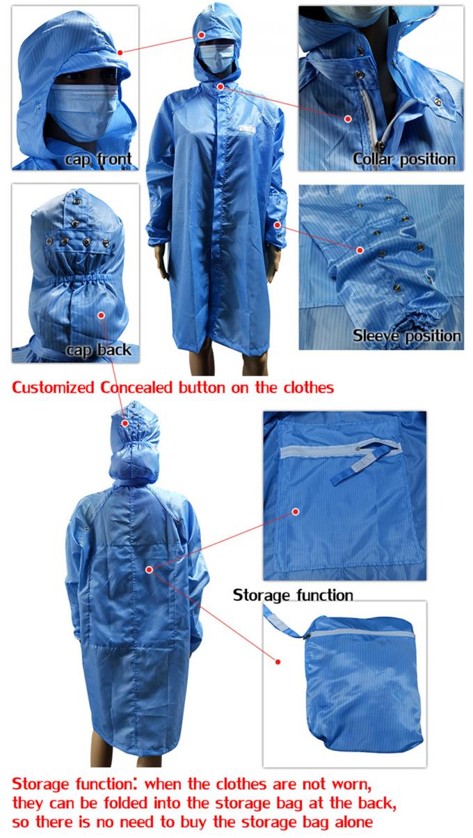 Cleanroom 5mm Stripe ESD Smock Lab Coat Built In Storage Bag 0
