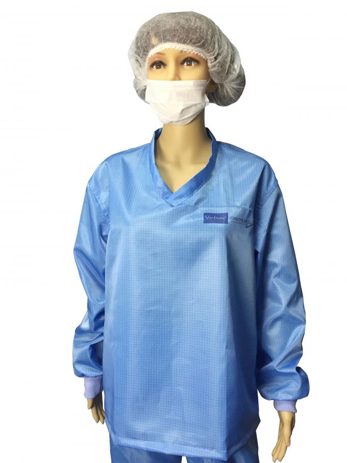 Cleanroom ESD Safe Clothing Polyester Anti Static Jacket And Pants Class 1000 - 10000 3