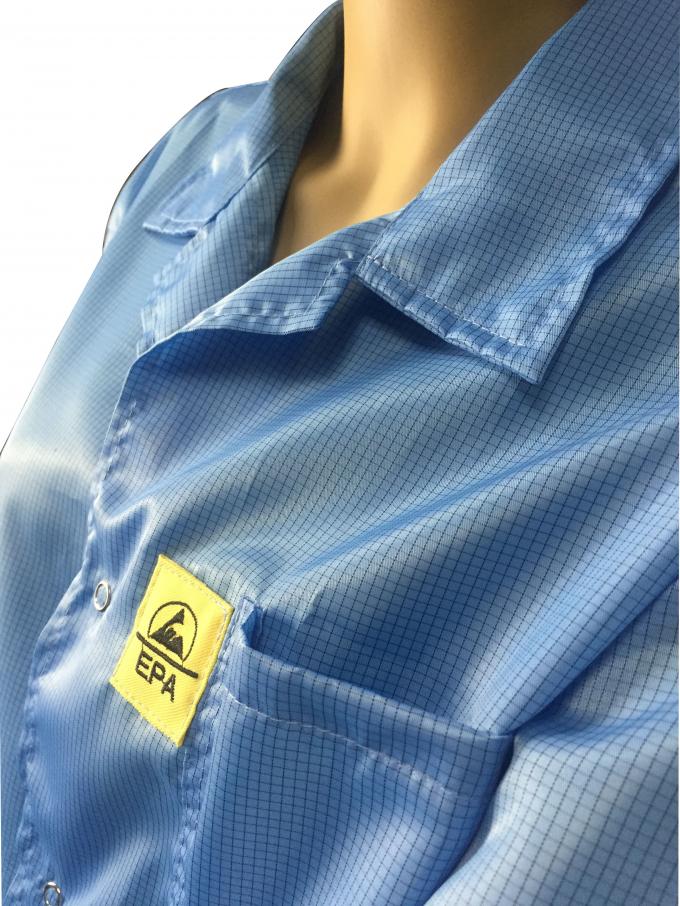 Static Dissipative ESD Jackets 2.5mm Grid White And Blue For EPA Clean Room 2
