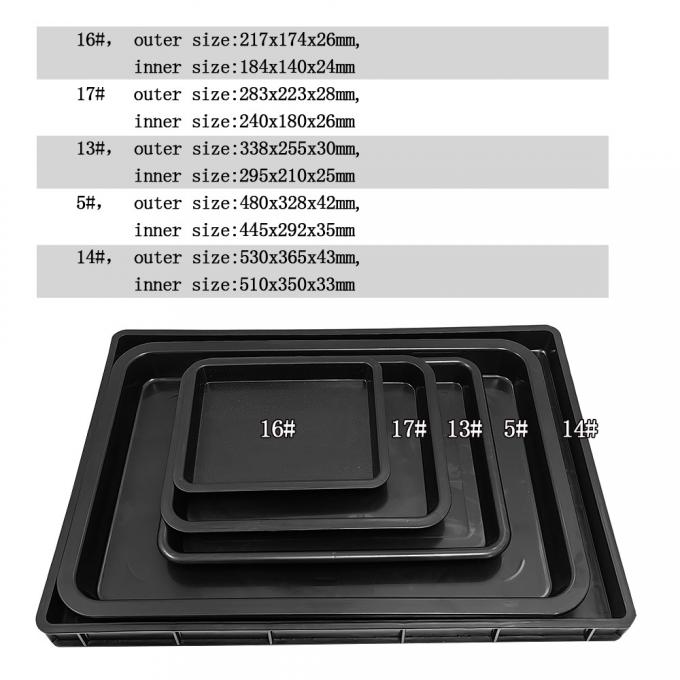 530x365x43mm ESD Antistatic Square Trays Black Plastic Rectangular Shallow ESD Tray ESD Electronic Circle Turntable 0