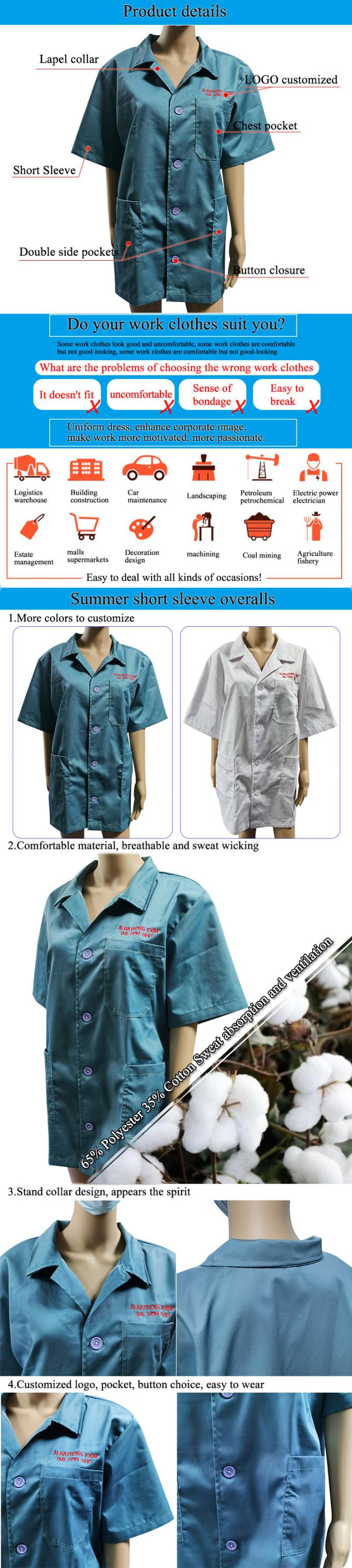 35% Cotton 65% Polyester Short Sleeve ESD Workwear For Summer 0