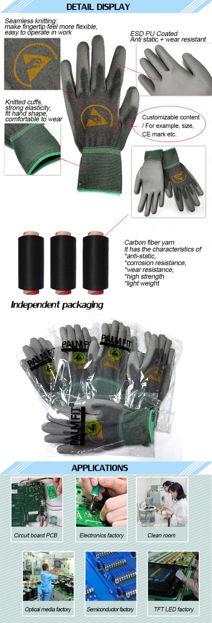 Ergonomic Anti Slip ESD Antistatic PU Palm Fit Gloves 0