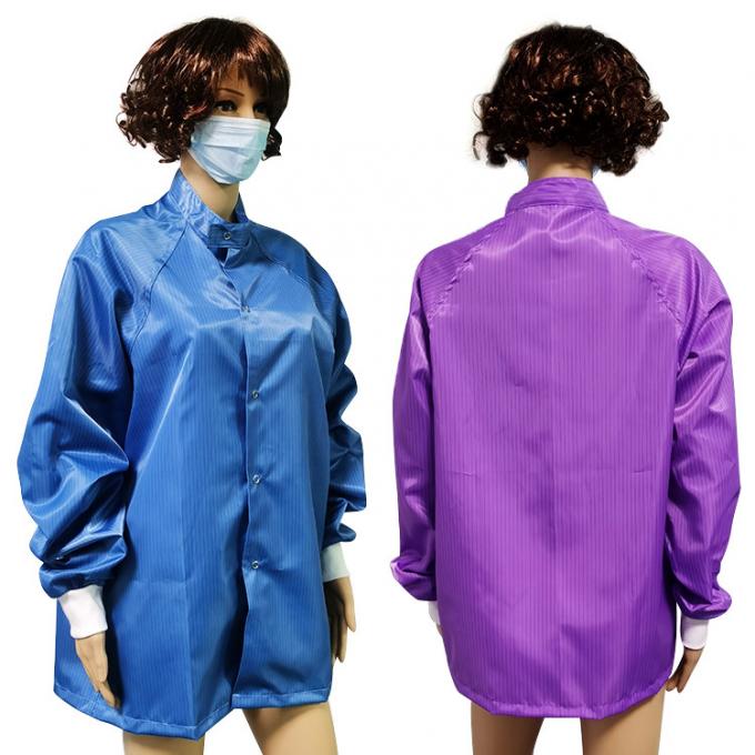 Cleanroom Working Round Neck Purple ESD Jacket 5mm Stripe 99% Polyester 0