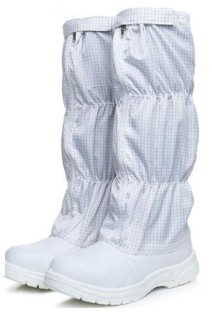 White ESD shoes - full-height anti-static safety boots with 5mm grid fabric upper and SPU sole, for cleanroom use in Singapore