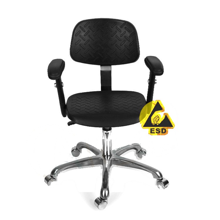 ESDpro ESD-safe chair with armrests, 360° swivel, aluminium base – view 1