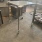 Mobile stainless steel table with square top on four lockable castors, fabricated in Singapore by Phil Industries